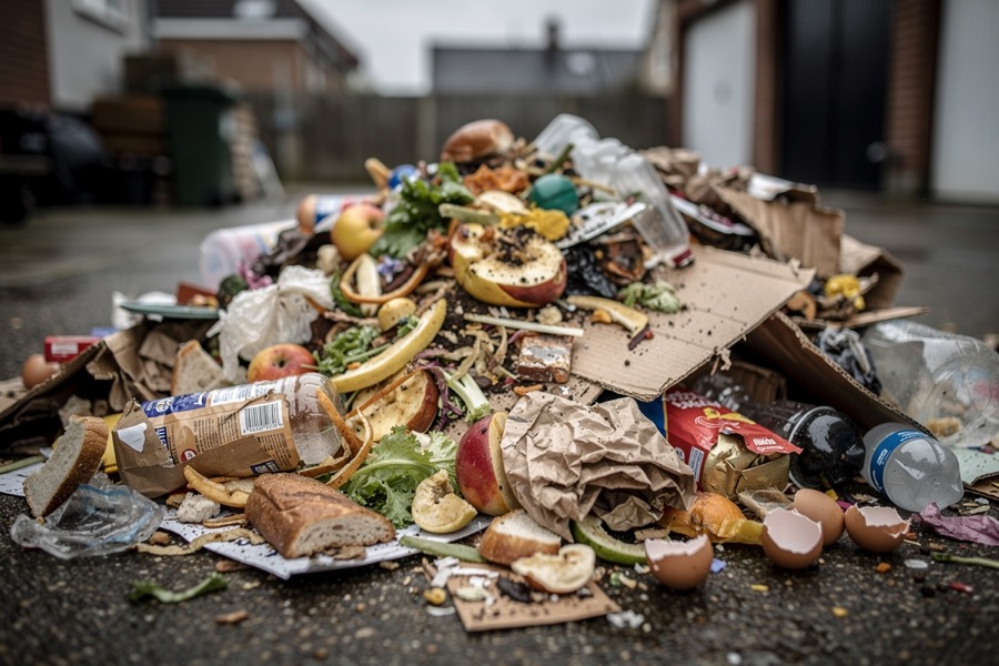 Mixed household waste in a collection heap